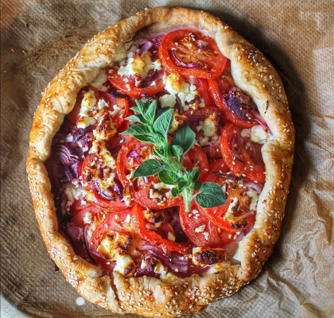 greek galette with tomatoes and feta cheese