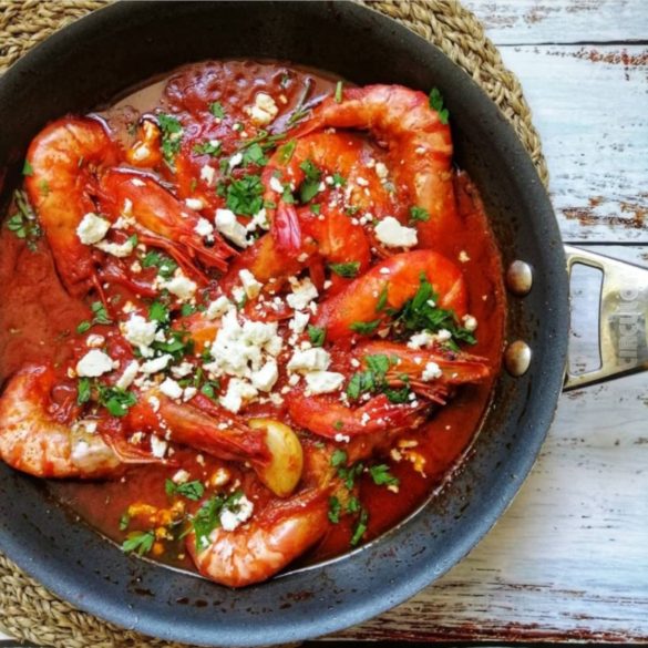 garides saganaki,γαριδεσ σαγανακι, greek shrimp with feta