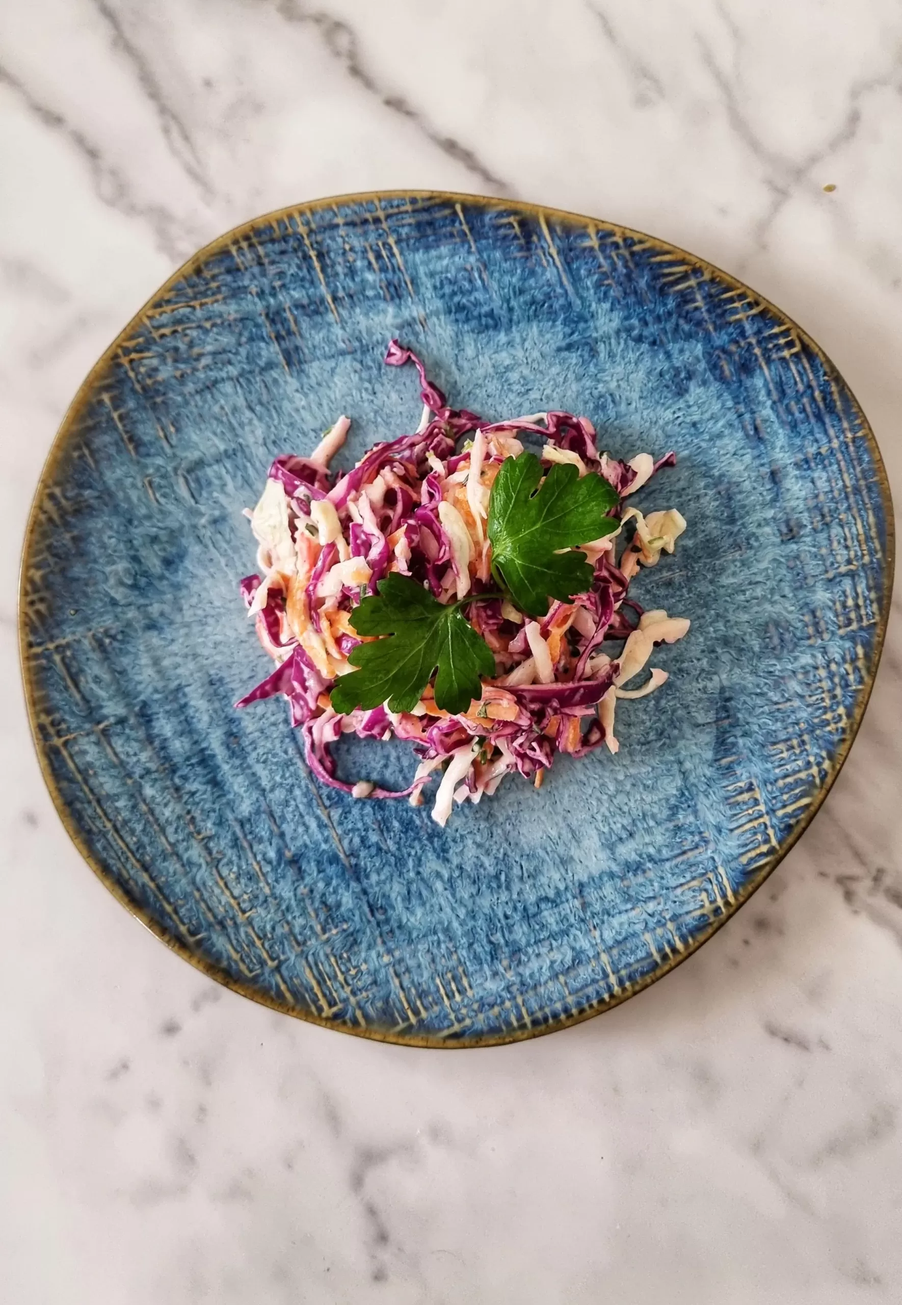 Crab stick salad with coleslaw and mayonnaise