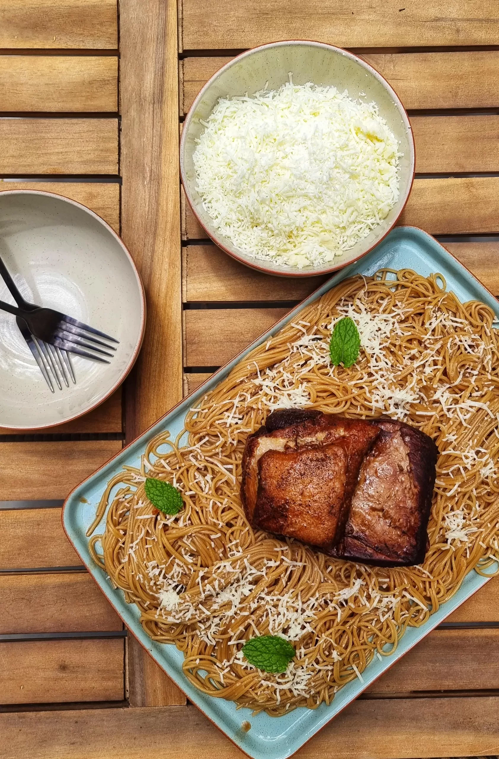 roast pork cooked in red wine and served with pasta