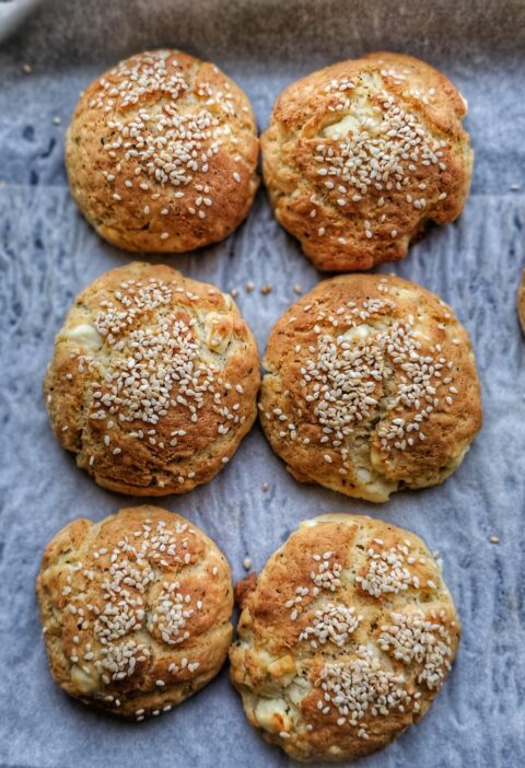 feta cheese bread rolls sprinkled with sesame seeds