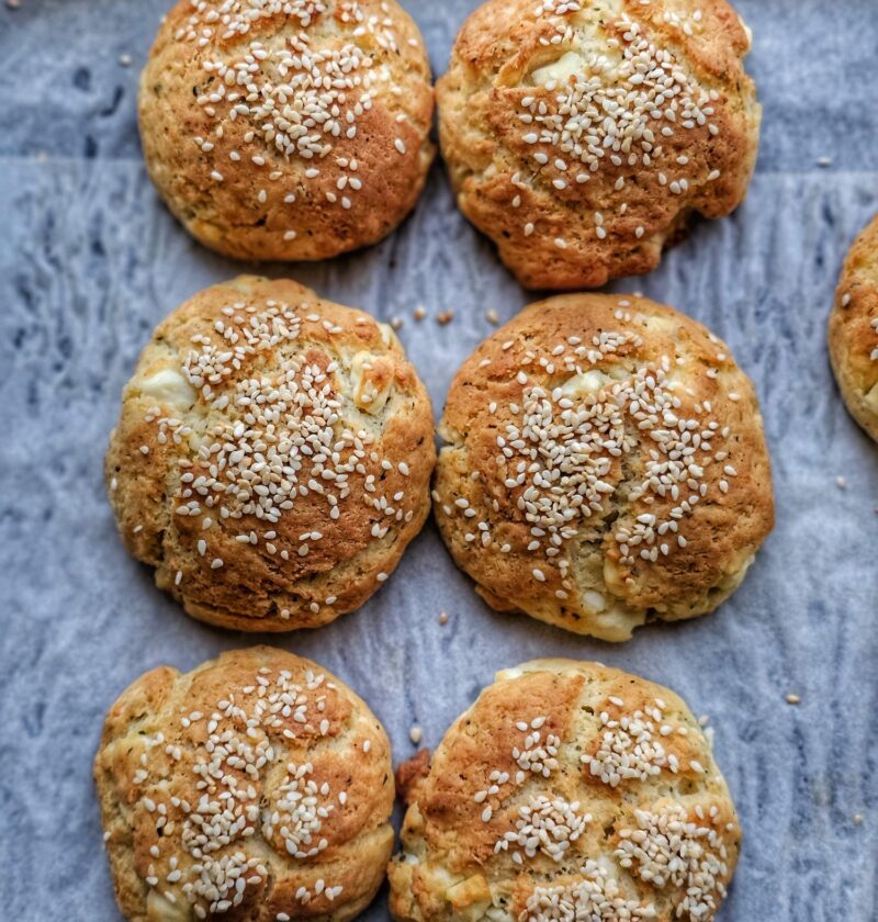 feta cheese bread rolls sprinkled with sesame seeds